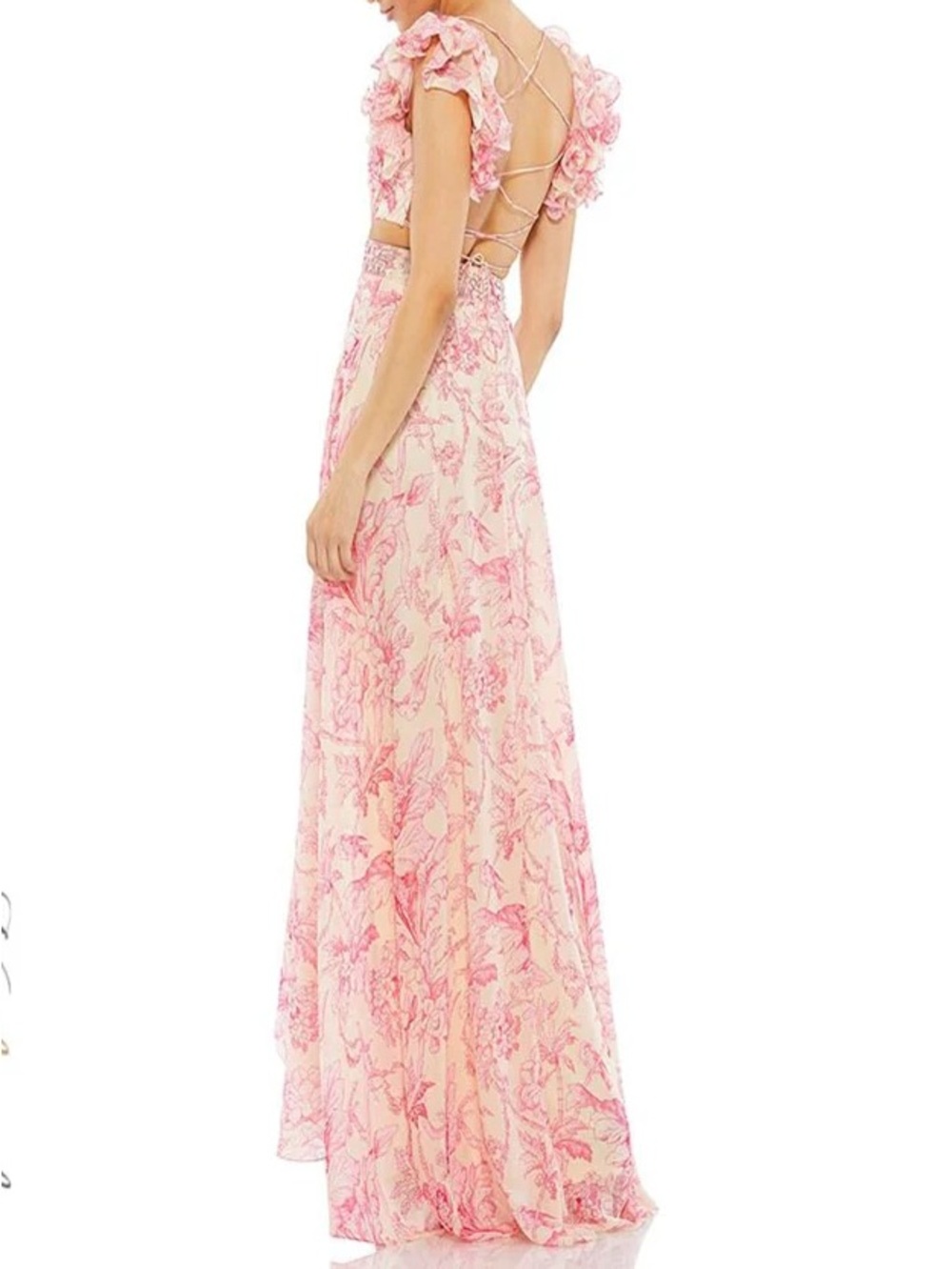 Mac Duggal Pink Floral Cutout Ruffle Sleeve Maxi Dress - Picture 3 of 3